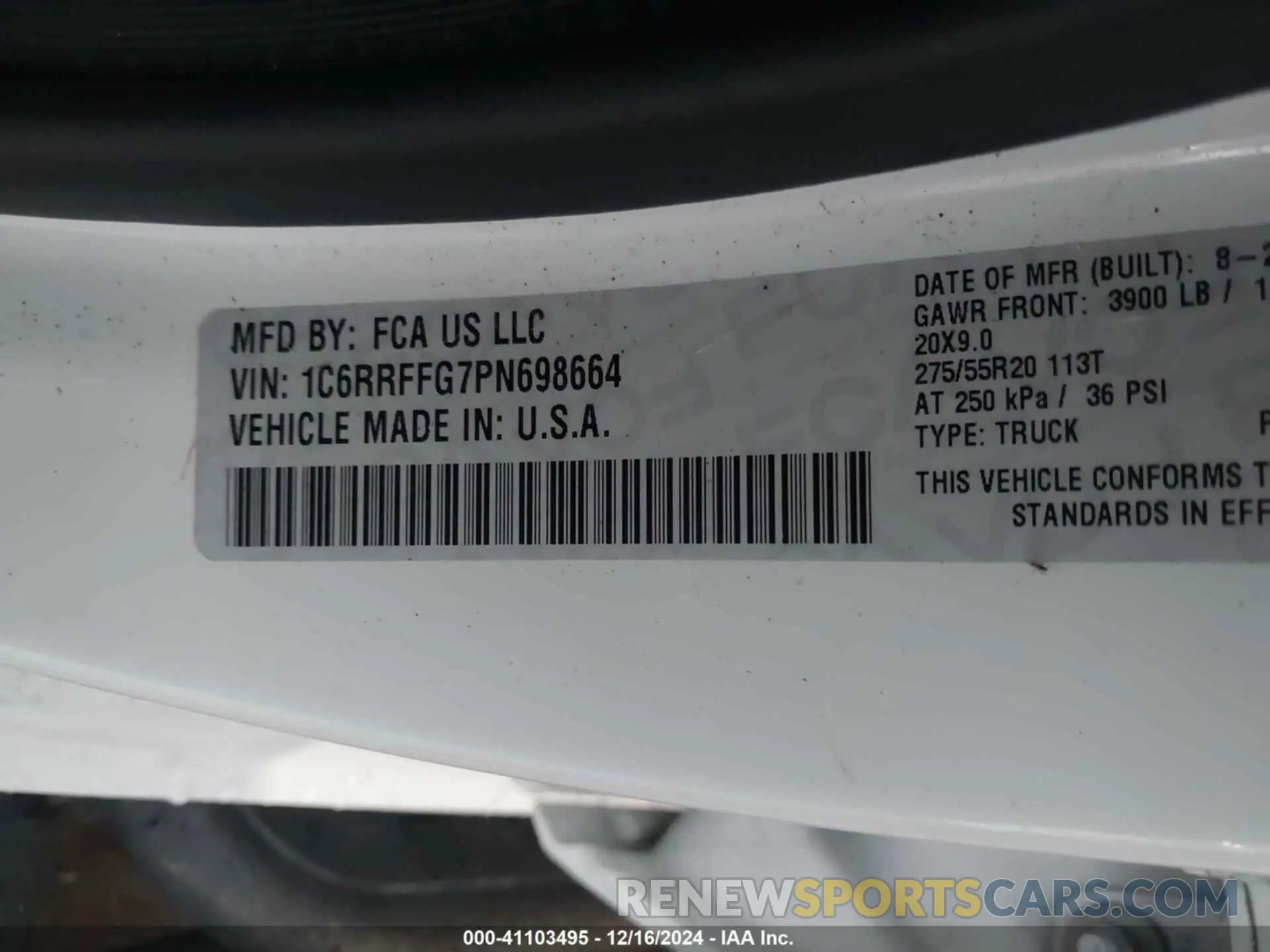 9 Photograph of a damaged car 1C6RRFFG7PN698664 RAM 1500 2023