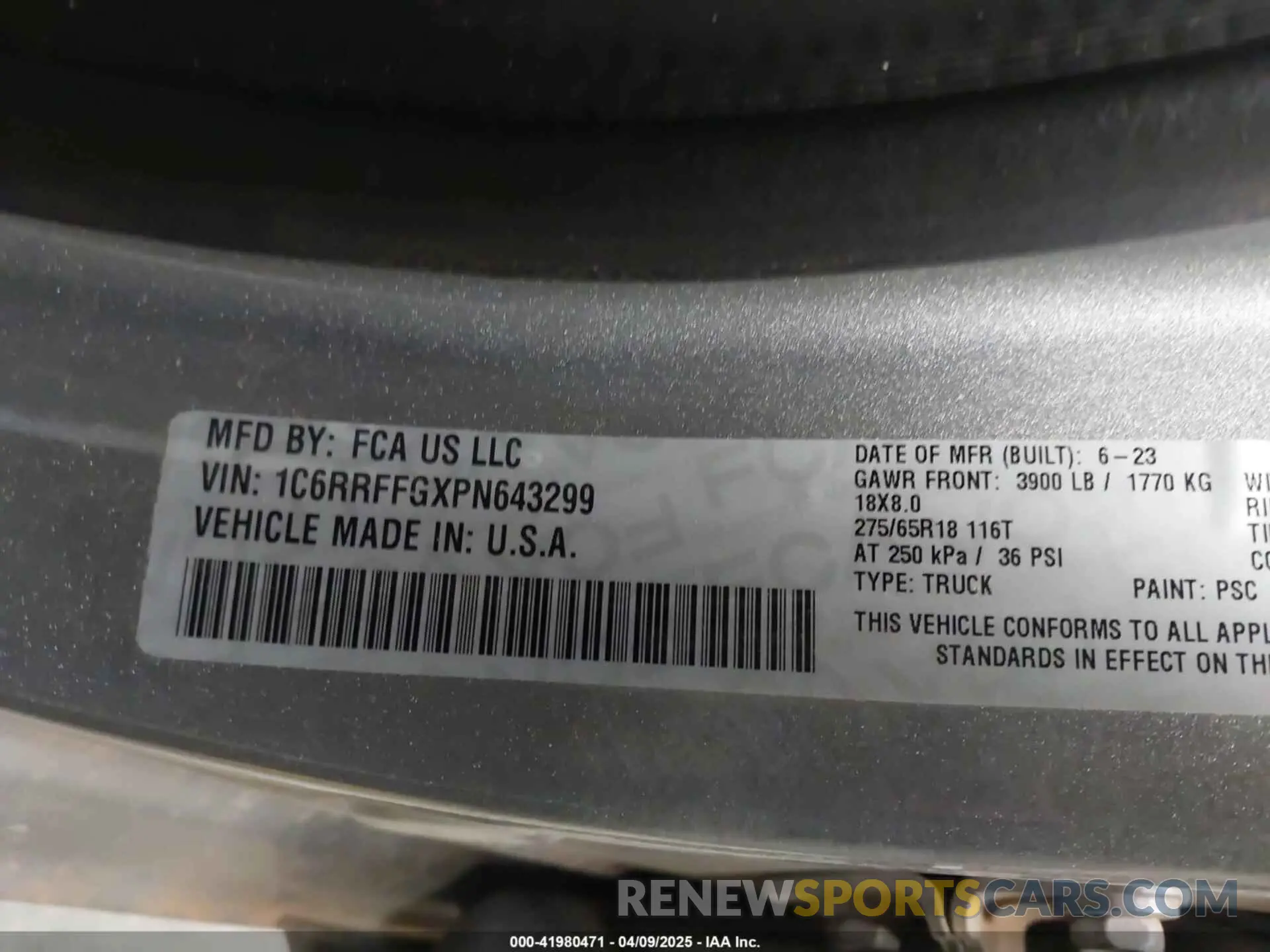 9 Фотография поврежденного автомобиля 1C6RRFFGXPN643299 RAM 1500 2023