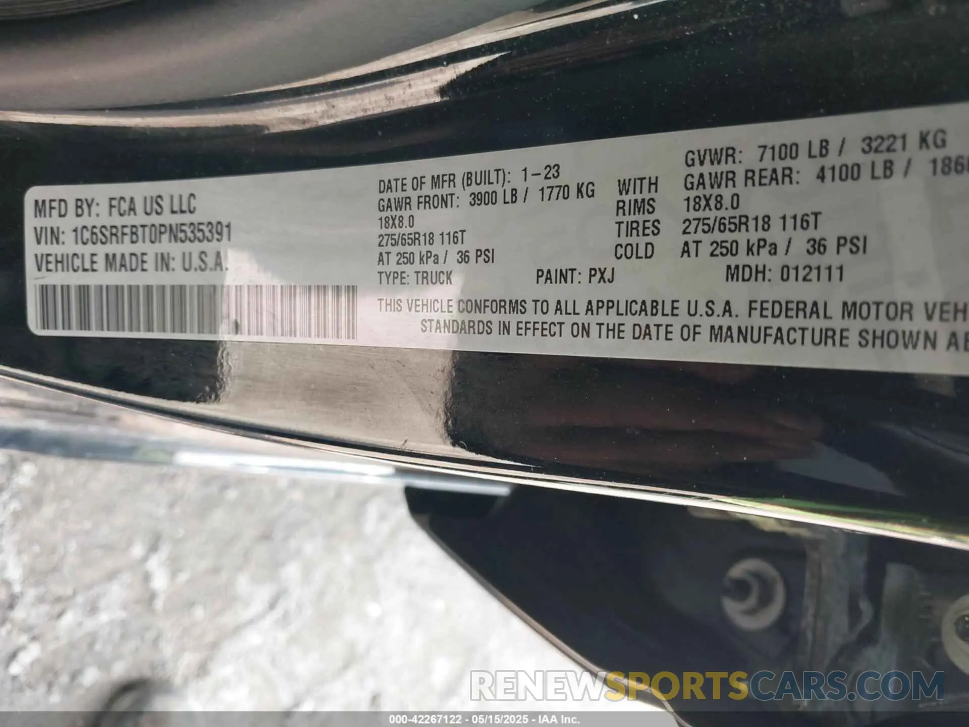 9 Фотография поврежденного автомобиля 1C6SRFBT0PN535391 RAM 1500 2023