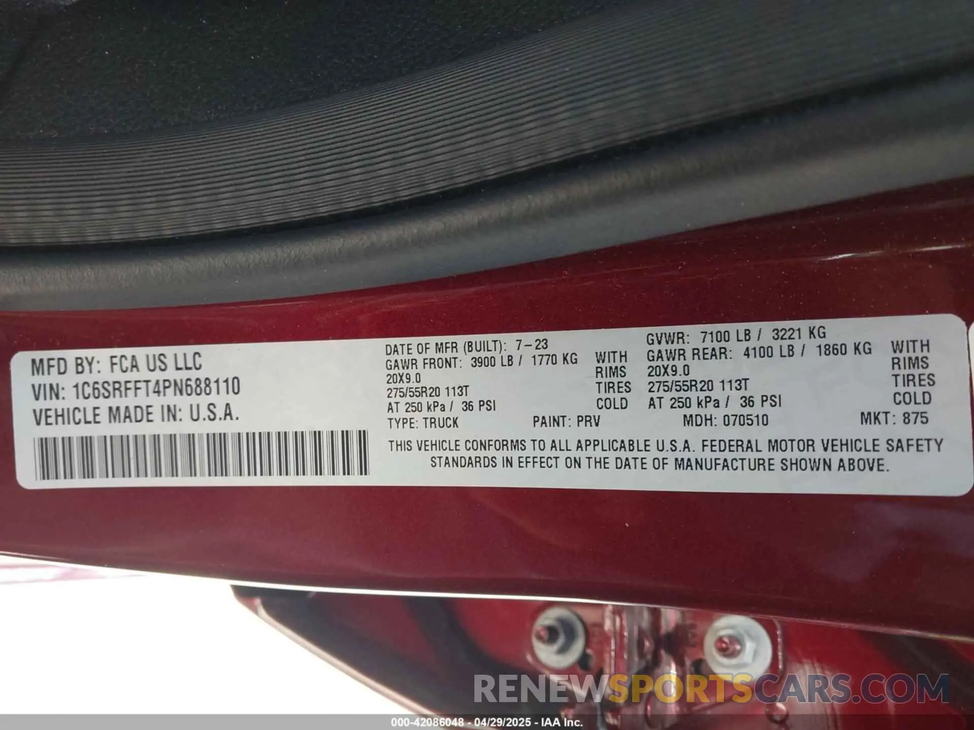 9 Фотография поврежденного автомобиля 1C6SRFFT4PN688110 RAM 1500 2023