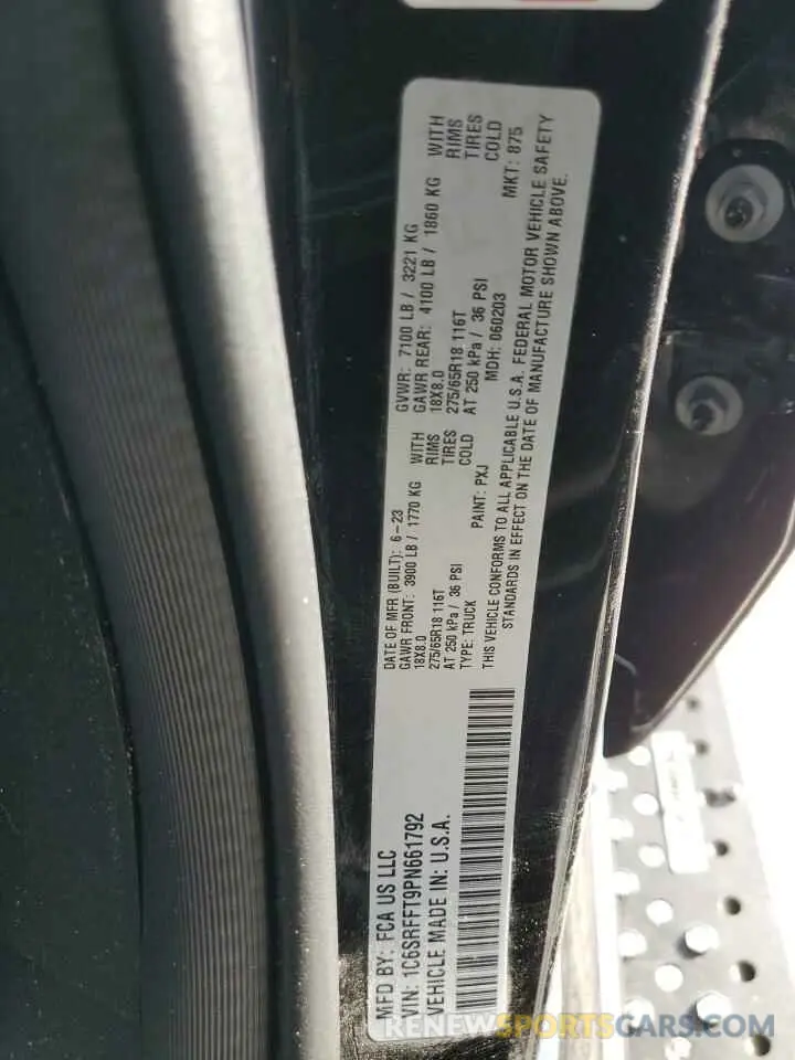 12 Фотография поврежденного автомобиля 1C6SRFFT9PN661792 RAM 1500 2023