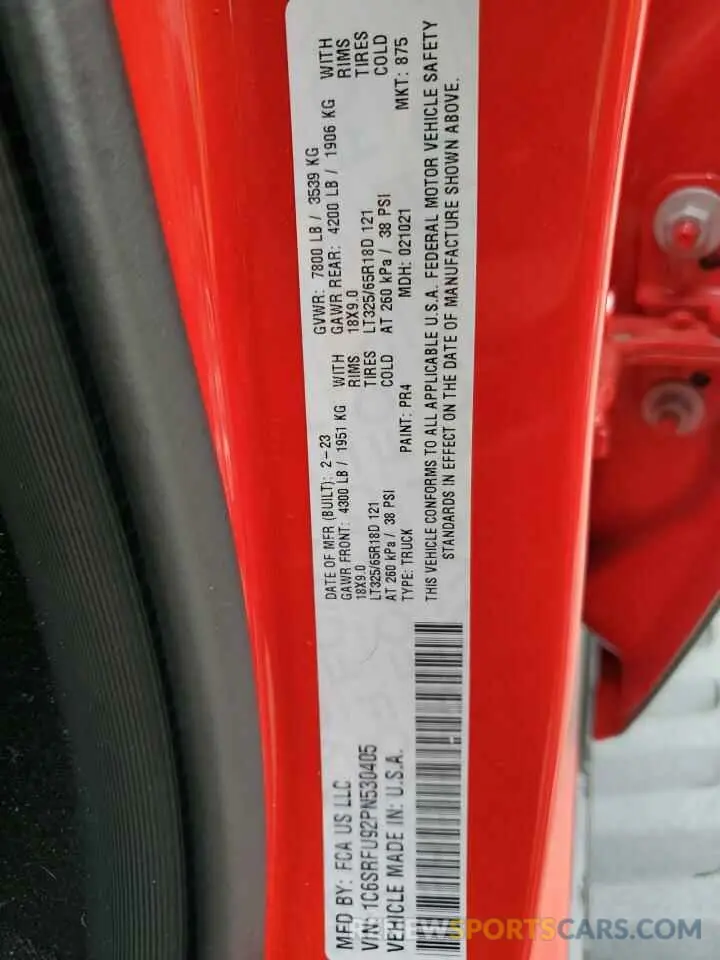 12 Фотография поврежденного автомобиля 1C6SRFU92PN530405 RAM 1500 2023