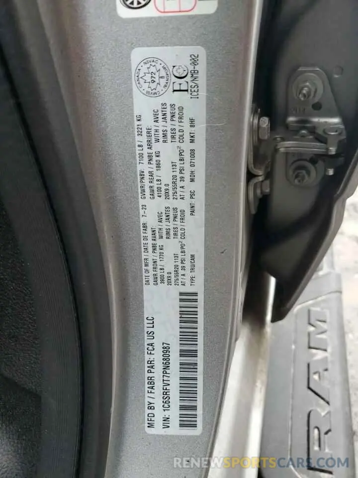 12 Фотография поврежденного автомобиля 1C6SRFVT7PN680987 RAM 1500 2023