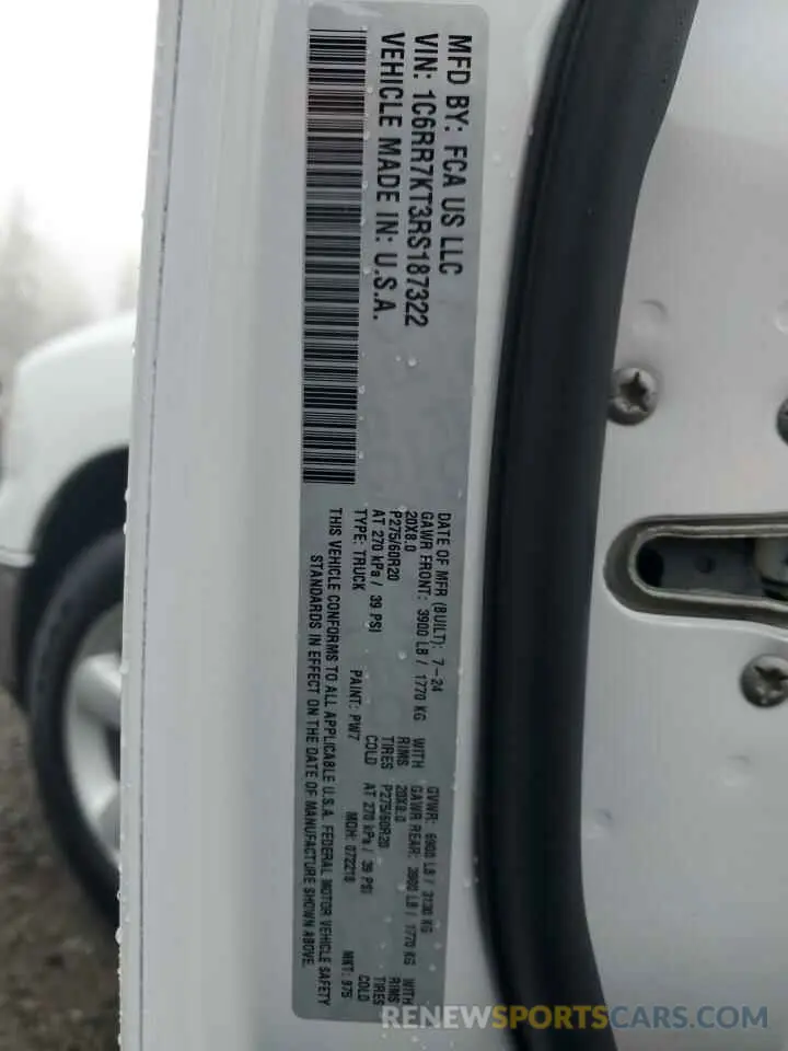 12 Photograph of a damaged car 1C6RR7KT3RS187322 RAM 1500 2024