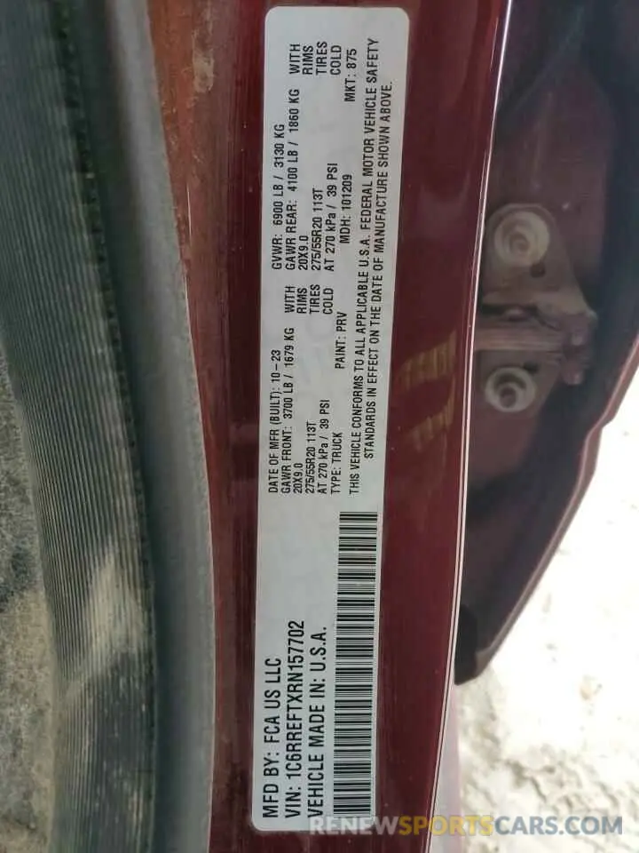 13 Photograph of a damaged car 1C6RREFTXRN157702 RAM 1500 2024