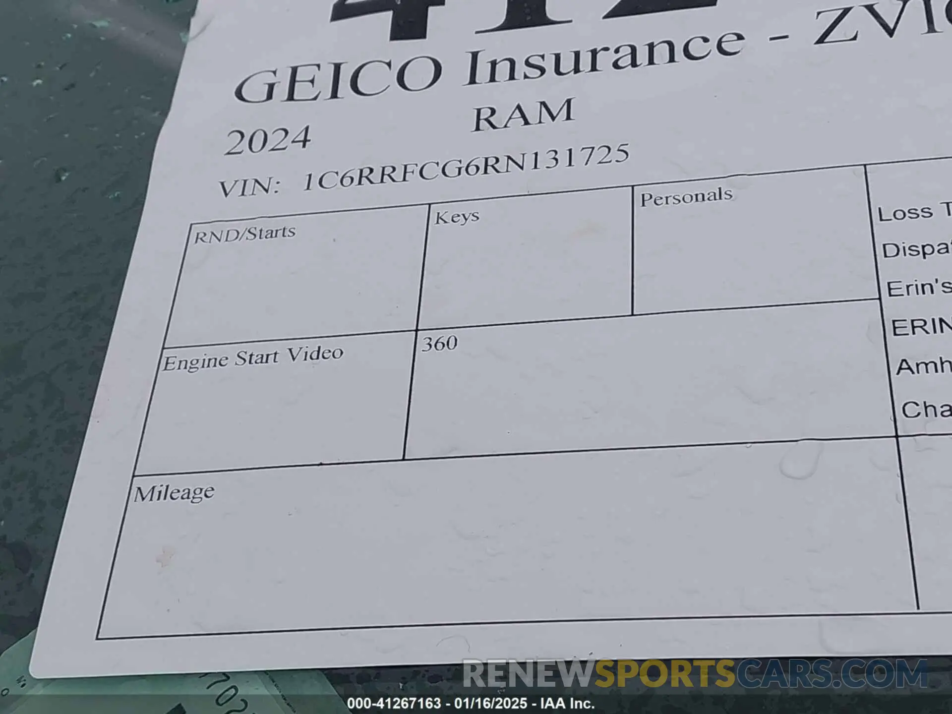 9 Photograph of a damaged car 1C6RRFCG6RN131725 RAM 1500 2024