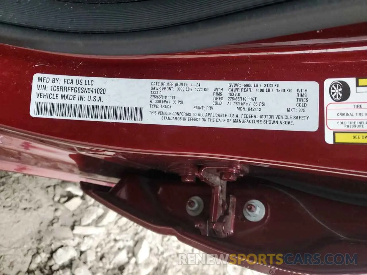 12 Фотография поврежденного автомобиля 1C6RRFFG0SN541020 RAM 1500 2025