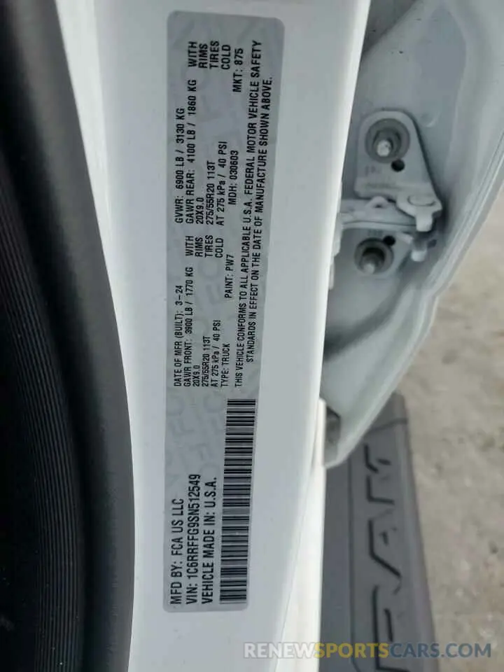 13 Фотография поврежденного автомобиля 1C6RRFFG9SN512549 RAM 1500 2025