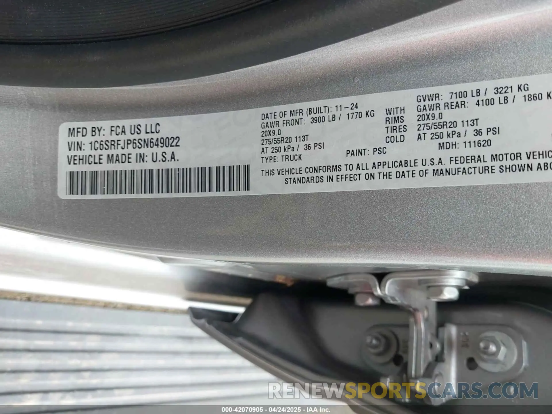 9 Фотография поврежденного автомобиля 1C6SRFJP6SN649022 RAM 1500 2025