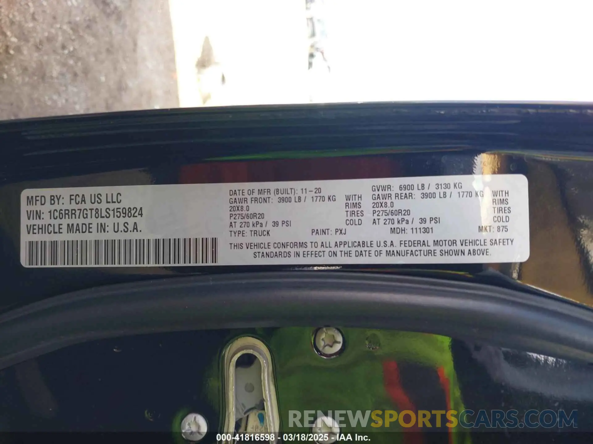 9 Фотография поврежденного автомобиля 1C6RR7GT8LS159824 RAM 1500 CLASSIC 2020