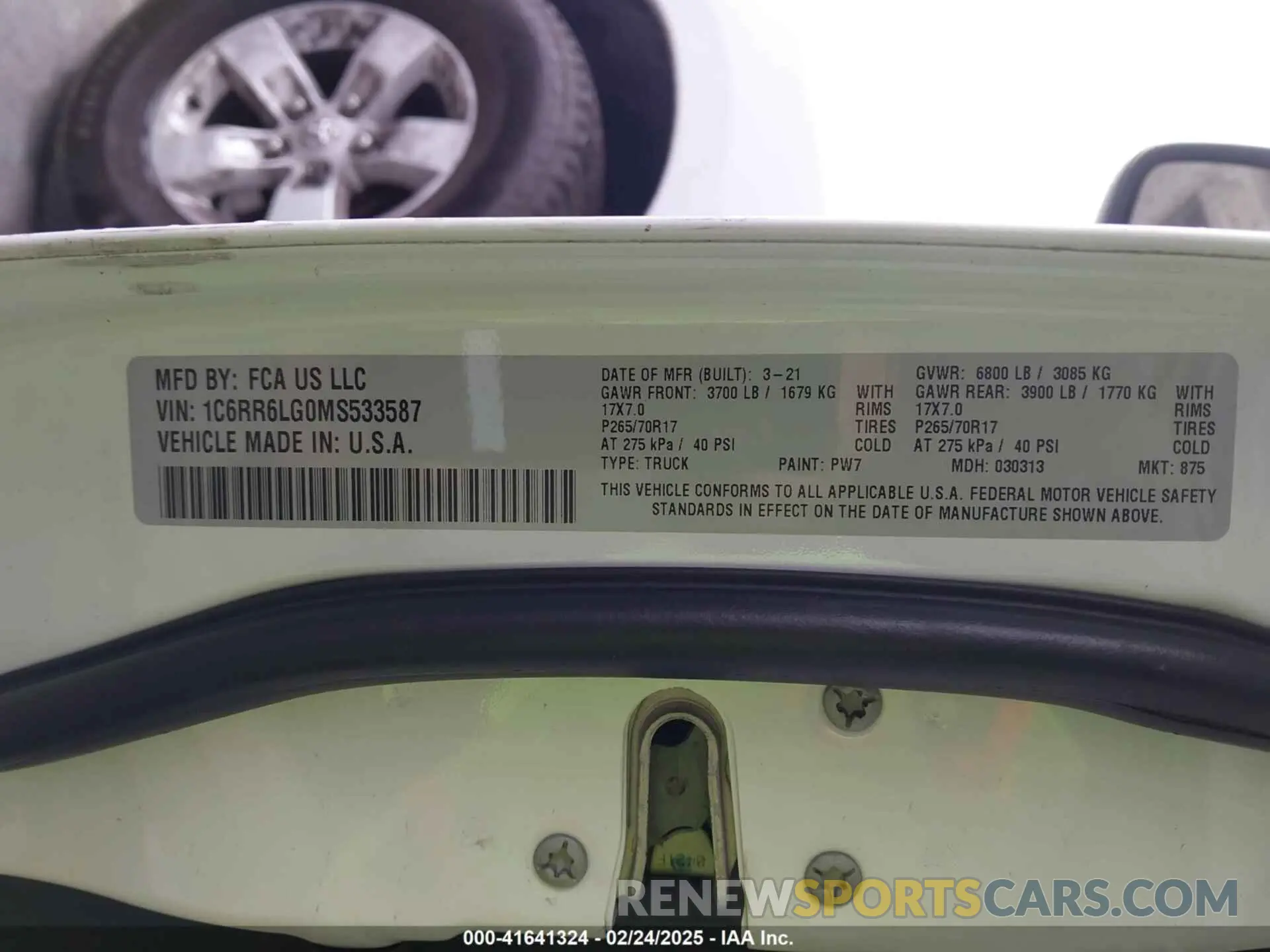 9 Фотография поврежденного автомобиля 1C6RR6LG0MS533587 RAM 1500 CLASSIC 2021