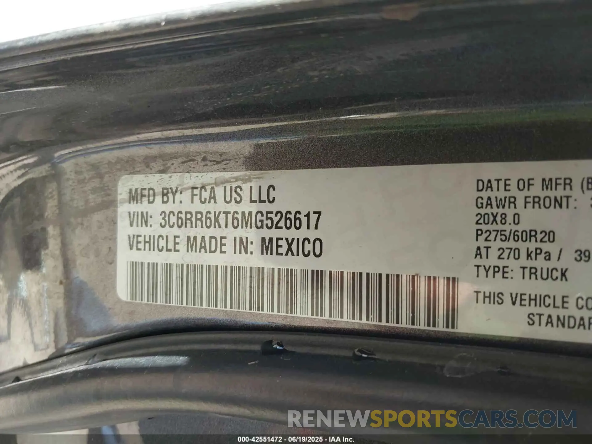 9 Фотография поврежденного автомобиля 3C6RR6KT6MG526617 RAM 1500 CLASSIC 2021