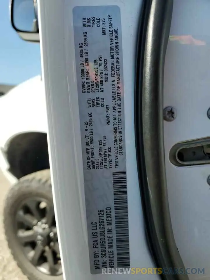 12 Photograph of a damaged car 3C6UR5DJ8LG267126 RAM 2500 2020