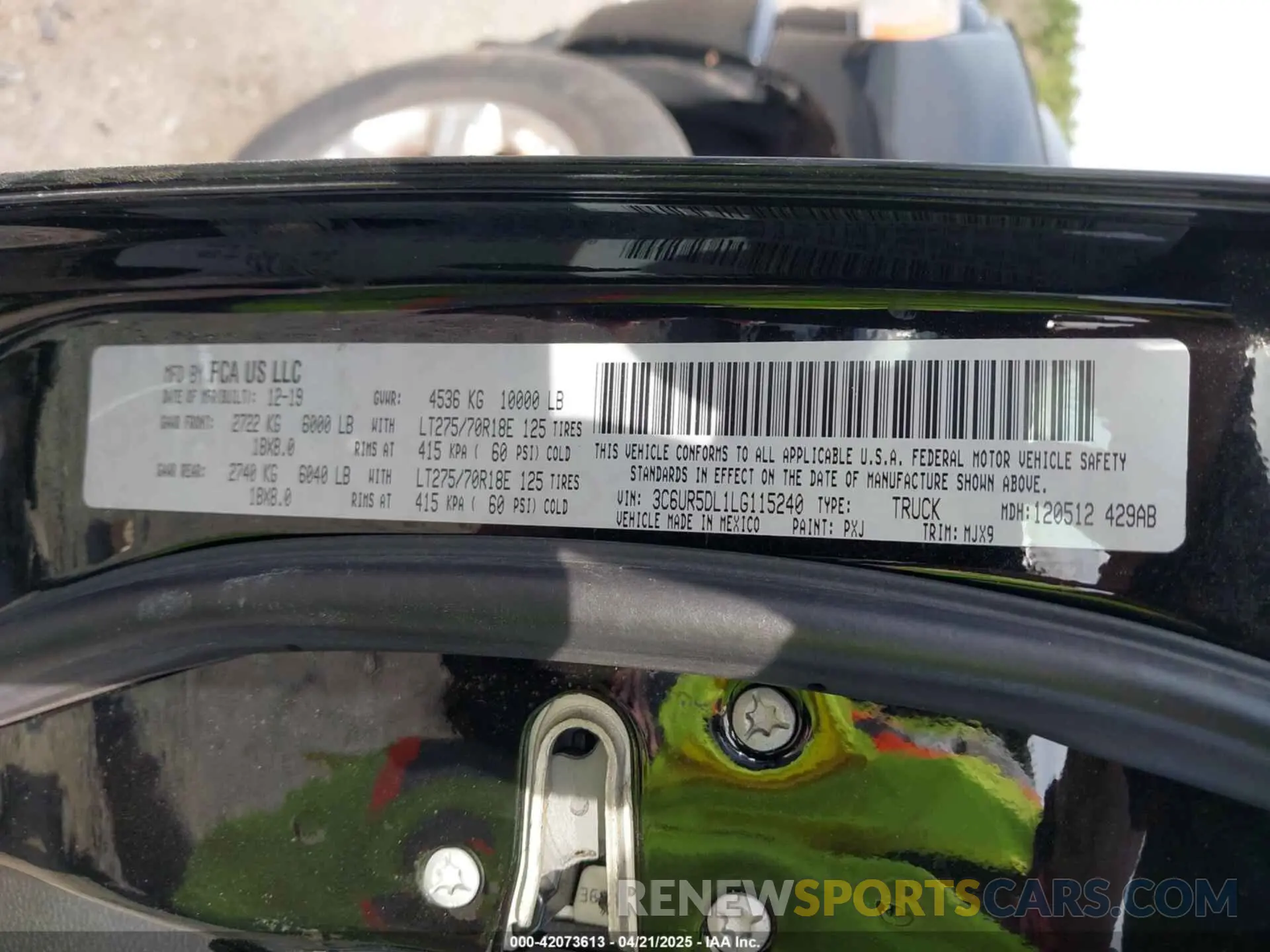 9 Фотография поврежденного автомобиля 3C6UR5DL1LG115240 RAM 2500 2020