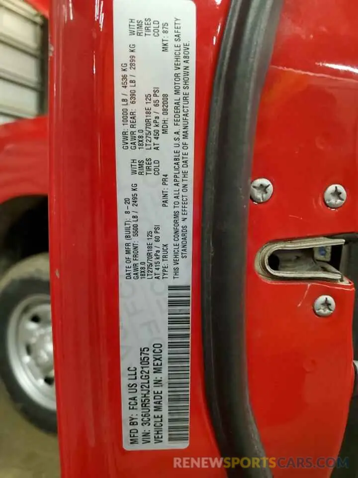 12 Фотография поврежденного автомобиля 3C6UR5HJ2LG210575 RAM 2500 2020