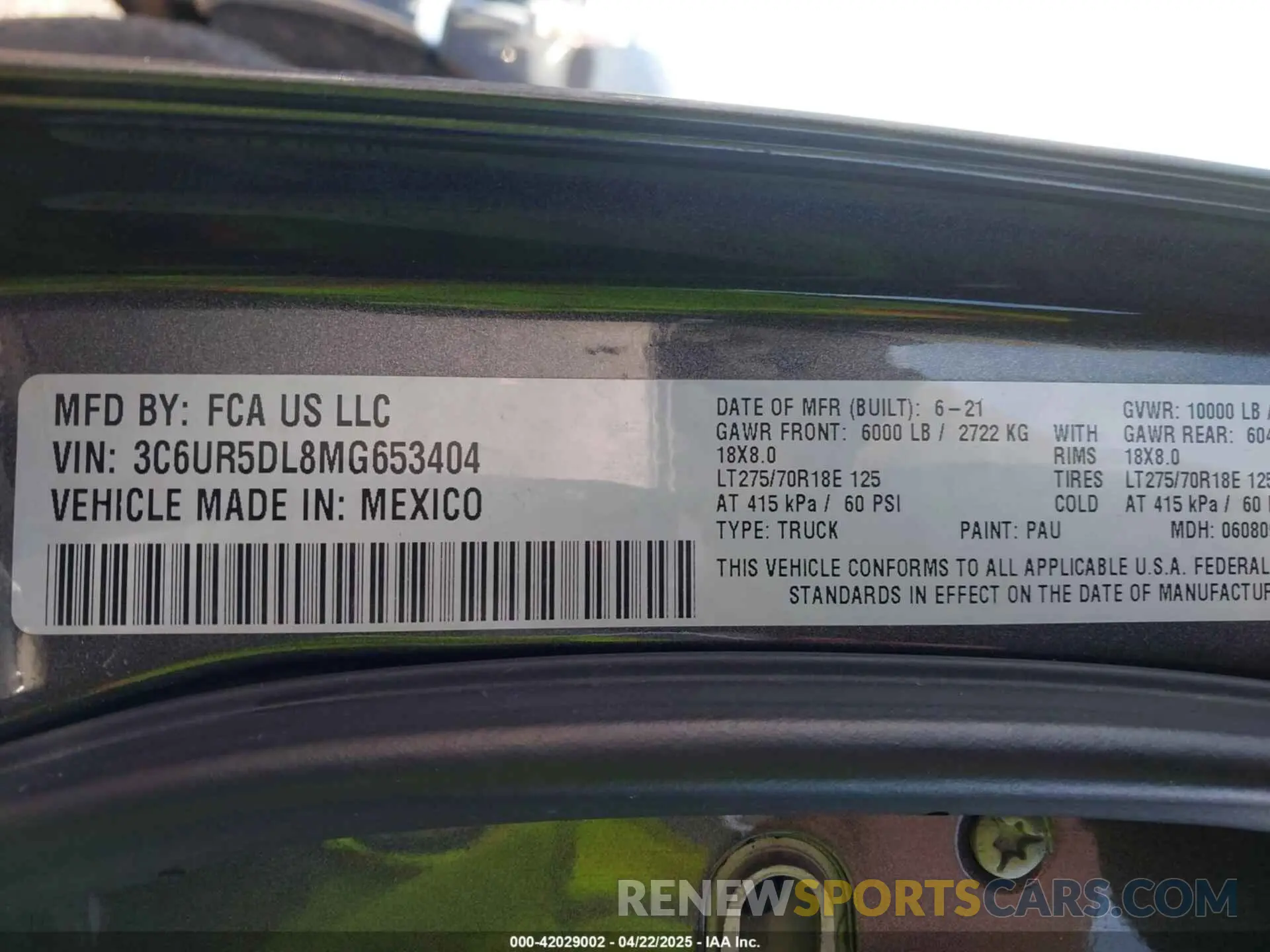 9 Фотография поврежденного автомобиля 3C6UR5DL8MG653404 RAM 2500 2021