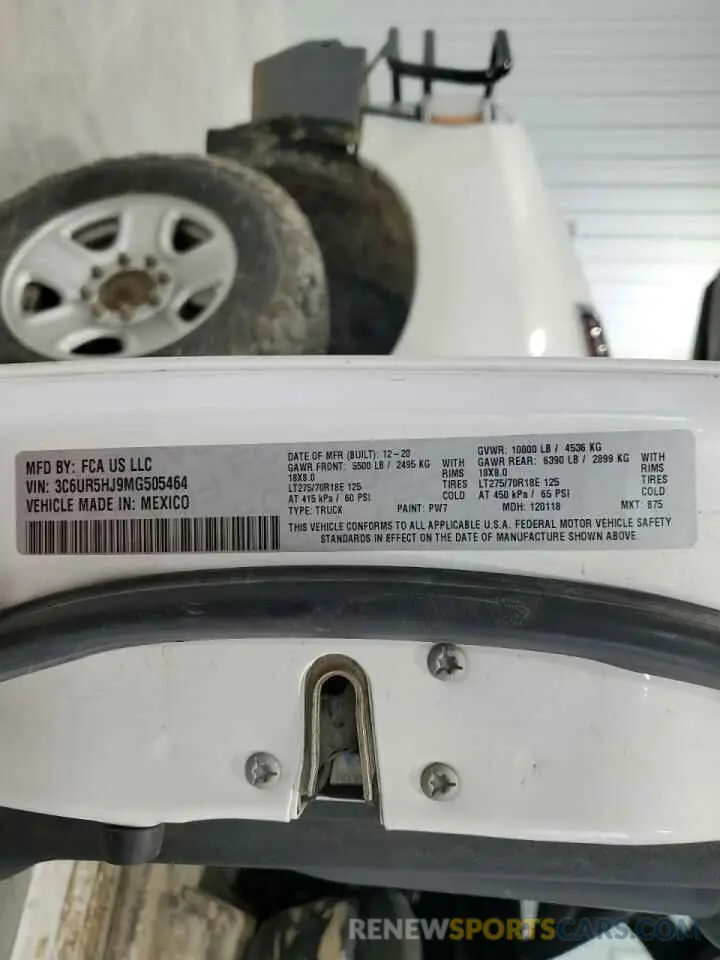 12 Фотография поврежденного автомобиля 3C6UR5HJ9MG505464 RAM 2500 2021