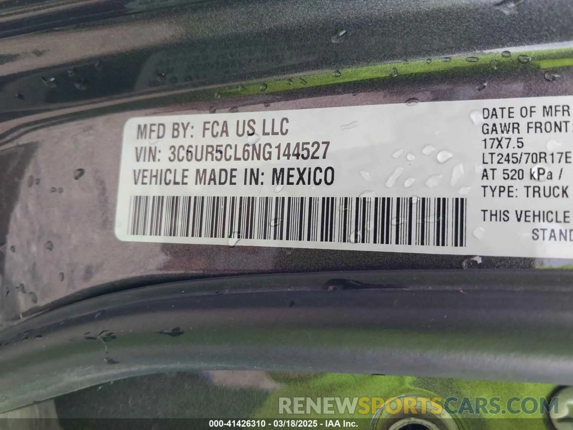 9 Photograph of a damaged car 3C6UR5CL6NG144527 RAM 2500 2022