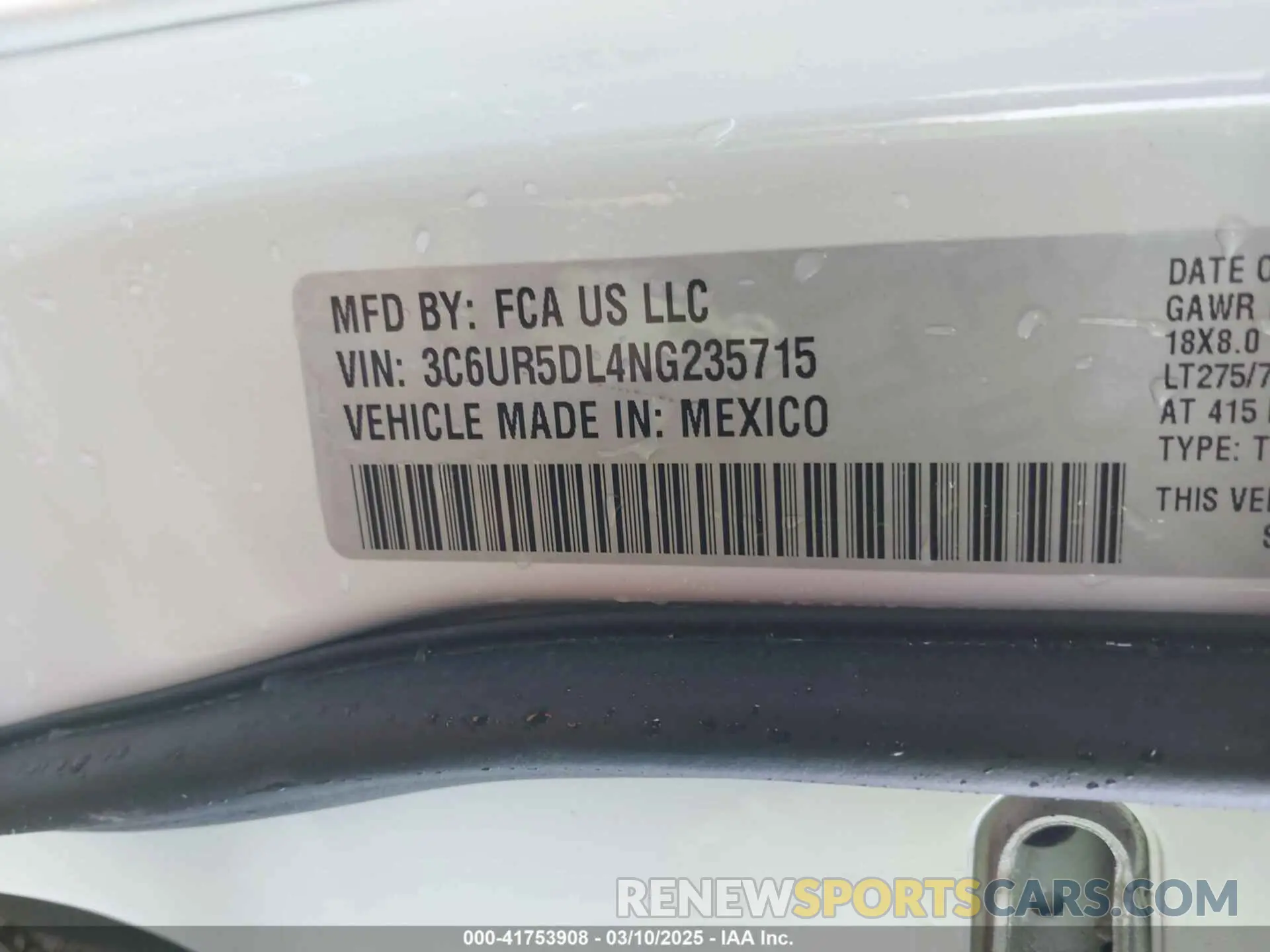 9 Фотография поврежденного автомобиля 3C6UR5DL4NG235715 RAM 2500 2022