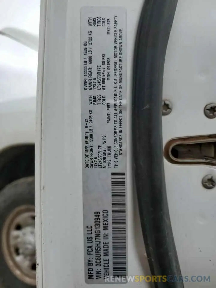 12 Фотография поврежденного автомобиля 3C6UR5HJ7NG130949 RAM 2500 2022