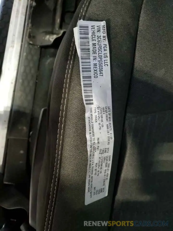 12 Фотография поврежденного автомобиля 3C6UR5CL0PG503647 RAM 2500 2023