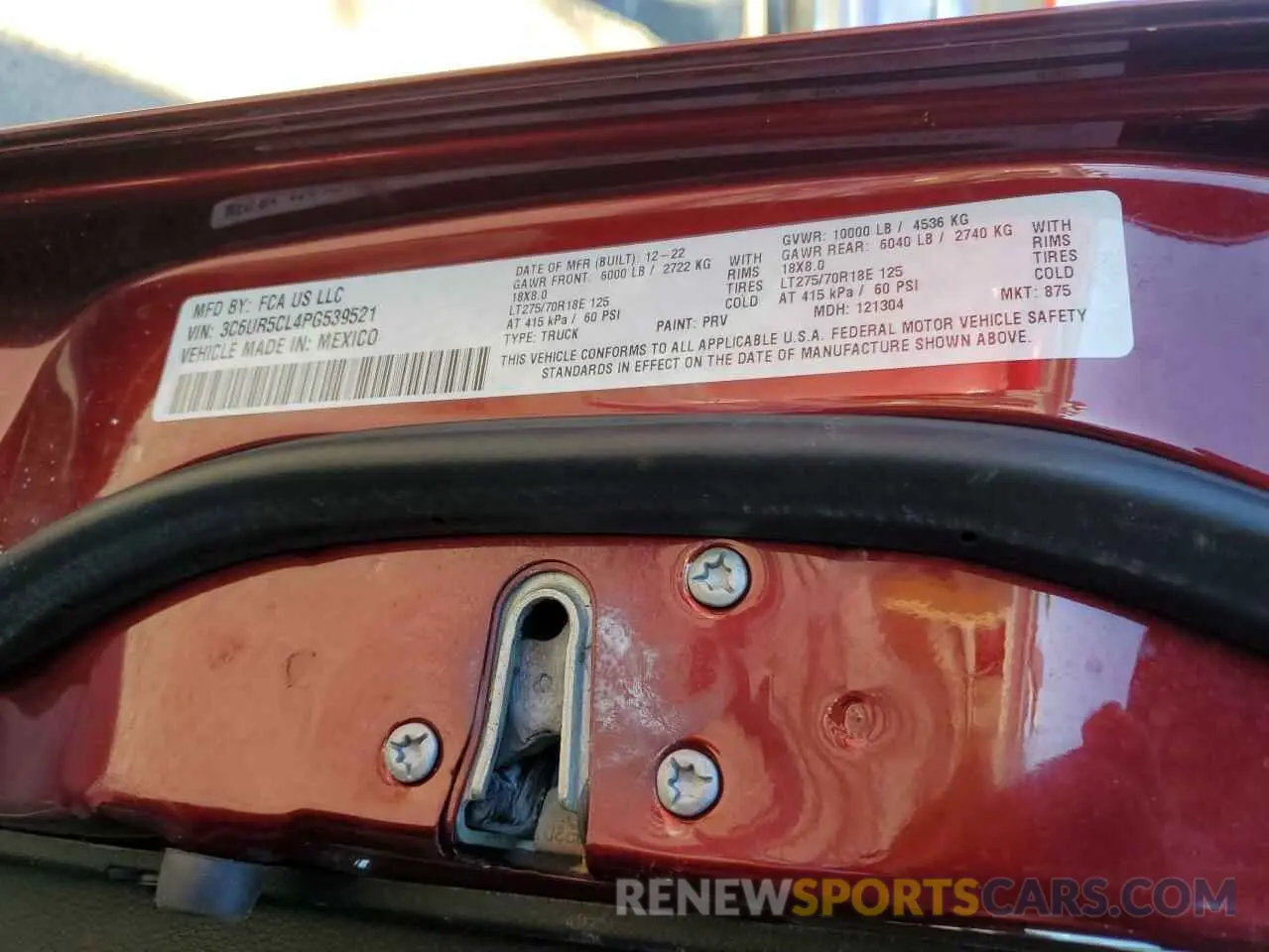 12 Фотография поврежденного автомобиля 3C6UR5CL4PG539521 RAM 2500 2023