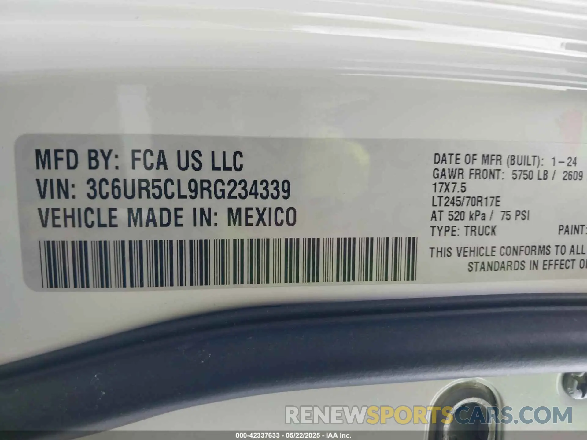 9 Фотография поврежденного автомобиля 3C6UR5CL9RG234339 RAM 2500 2024