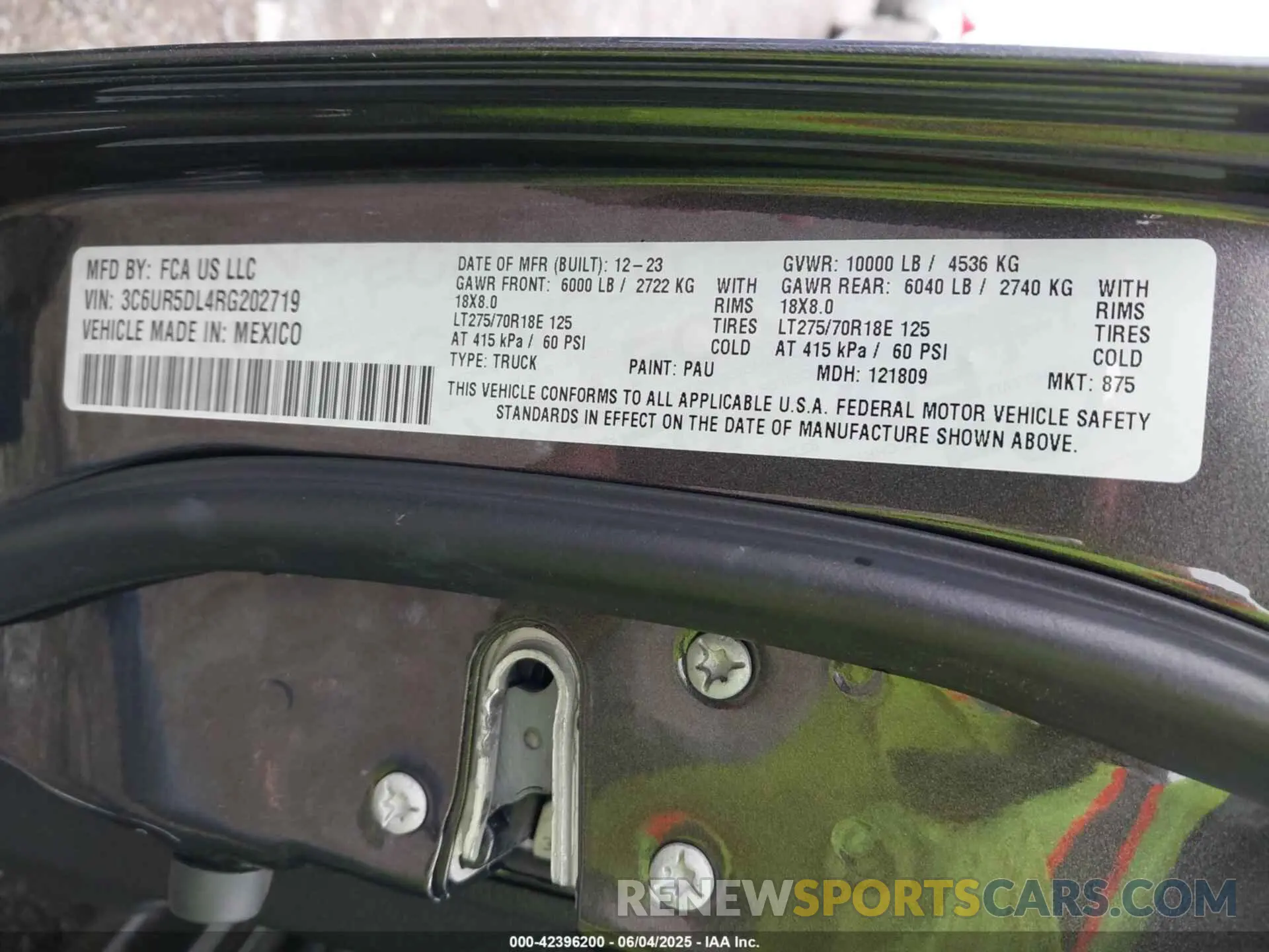9 Фотография поврежденного автомобиля 3C6UR5DL4RG202719 RAM 2500 2024