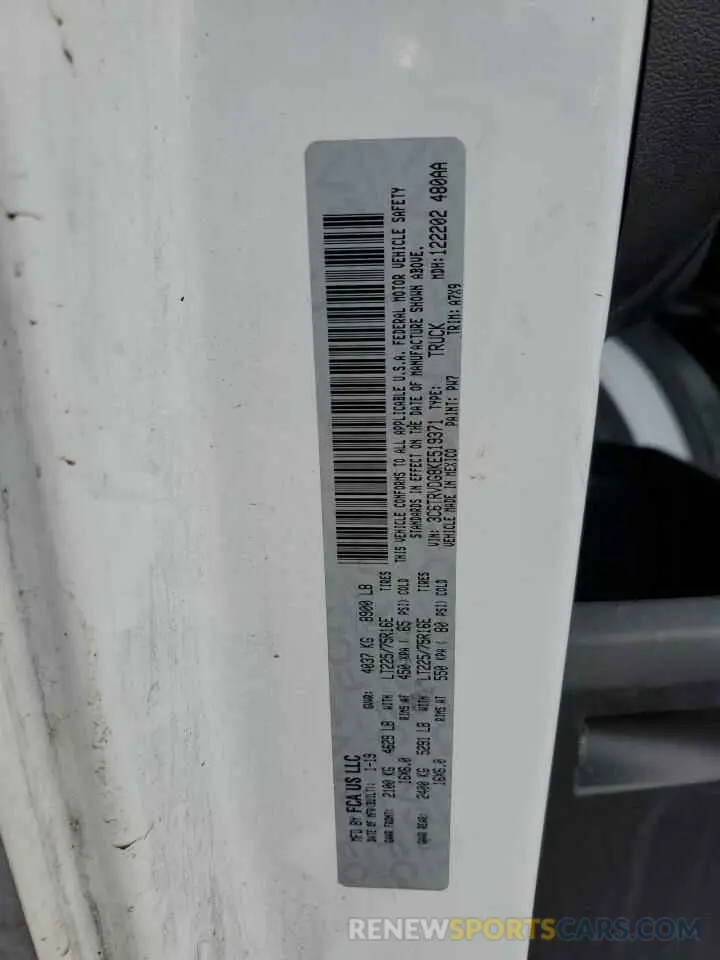 13 Photograph of a damaged car 3C6TRVDG8KE519371 RAM All Models 2019