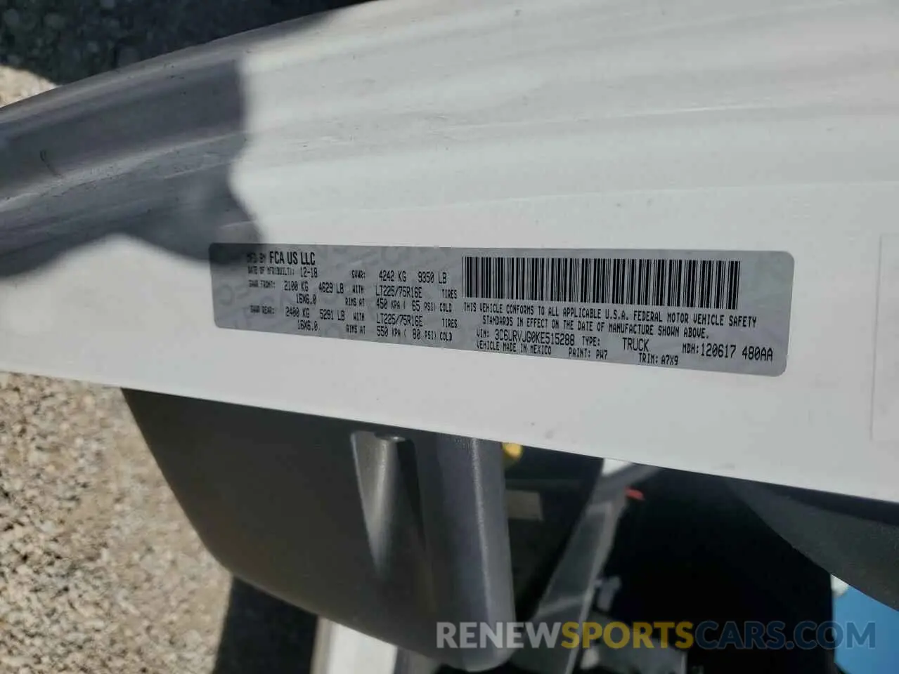 13 Photograph of a damaged car 3C6URVJG0KE515288 RAM All Models 2019
