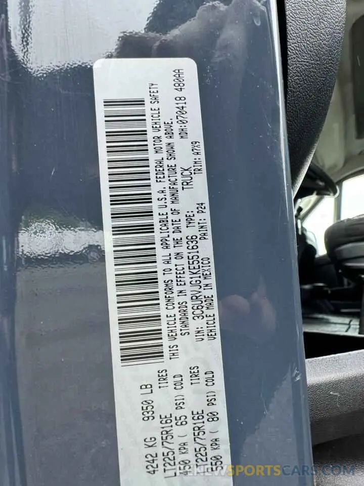 10 Photograph of a damaged car 3C6URVJG1KE551636 RAM All Models 2019