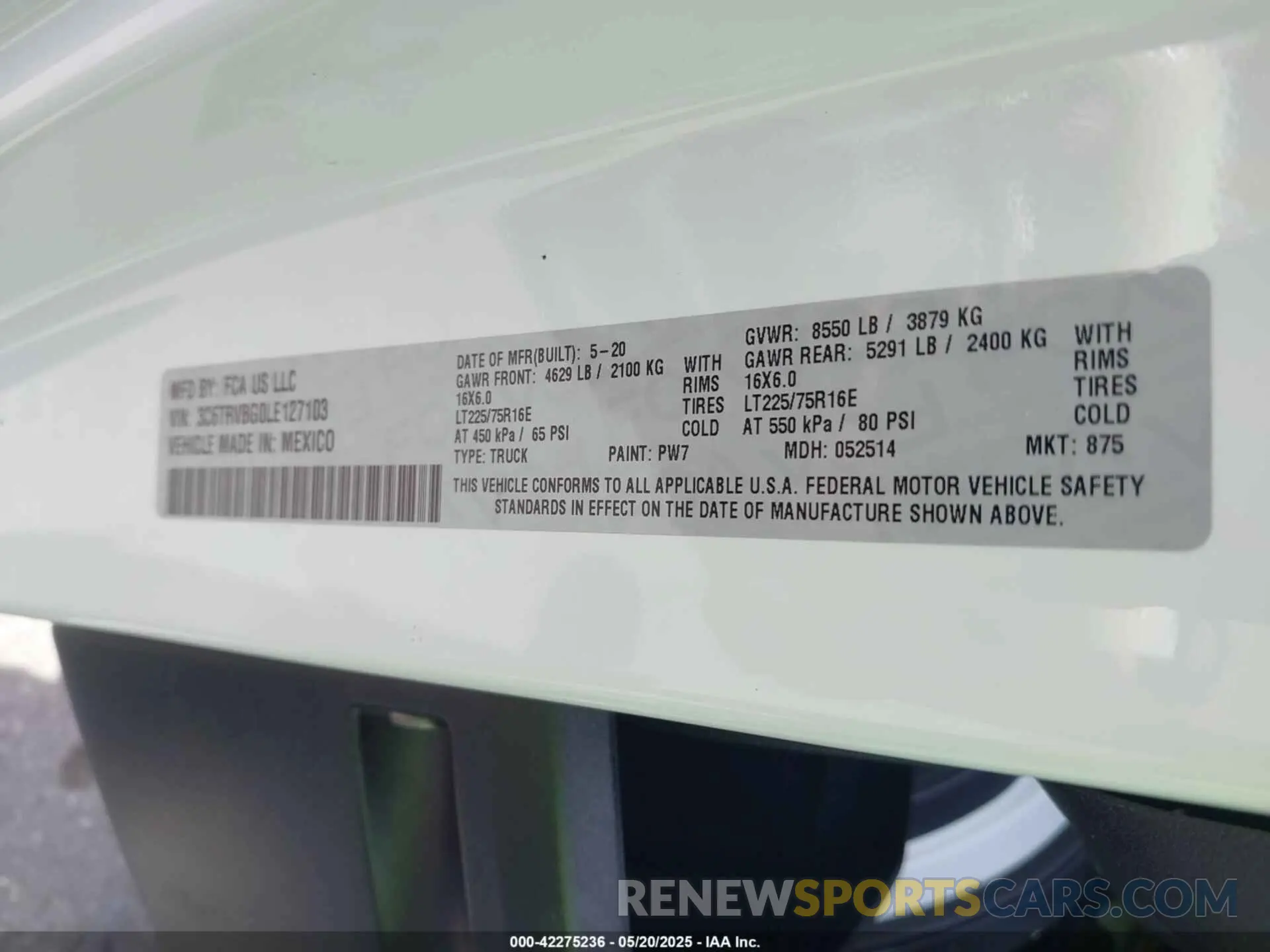 9 Фотография поврежденного автомобиля 3C6TRVBG0LE127103 RAM PROMASTER 1500 2020