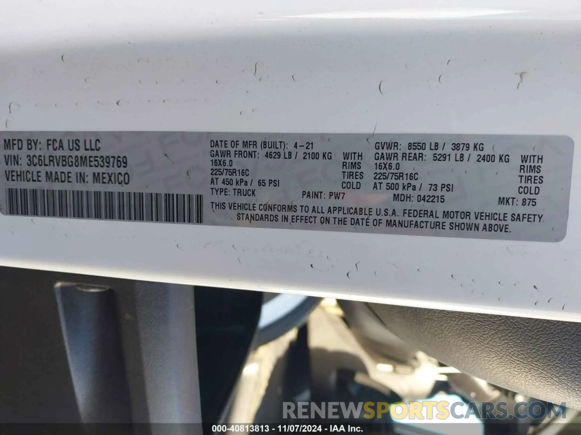 9 Photograph of a damaged car 3C6LRVBG8ME539769 RAM PROMASTER 1500 2021