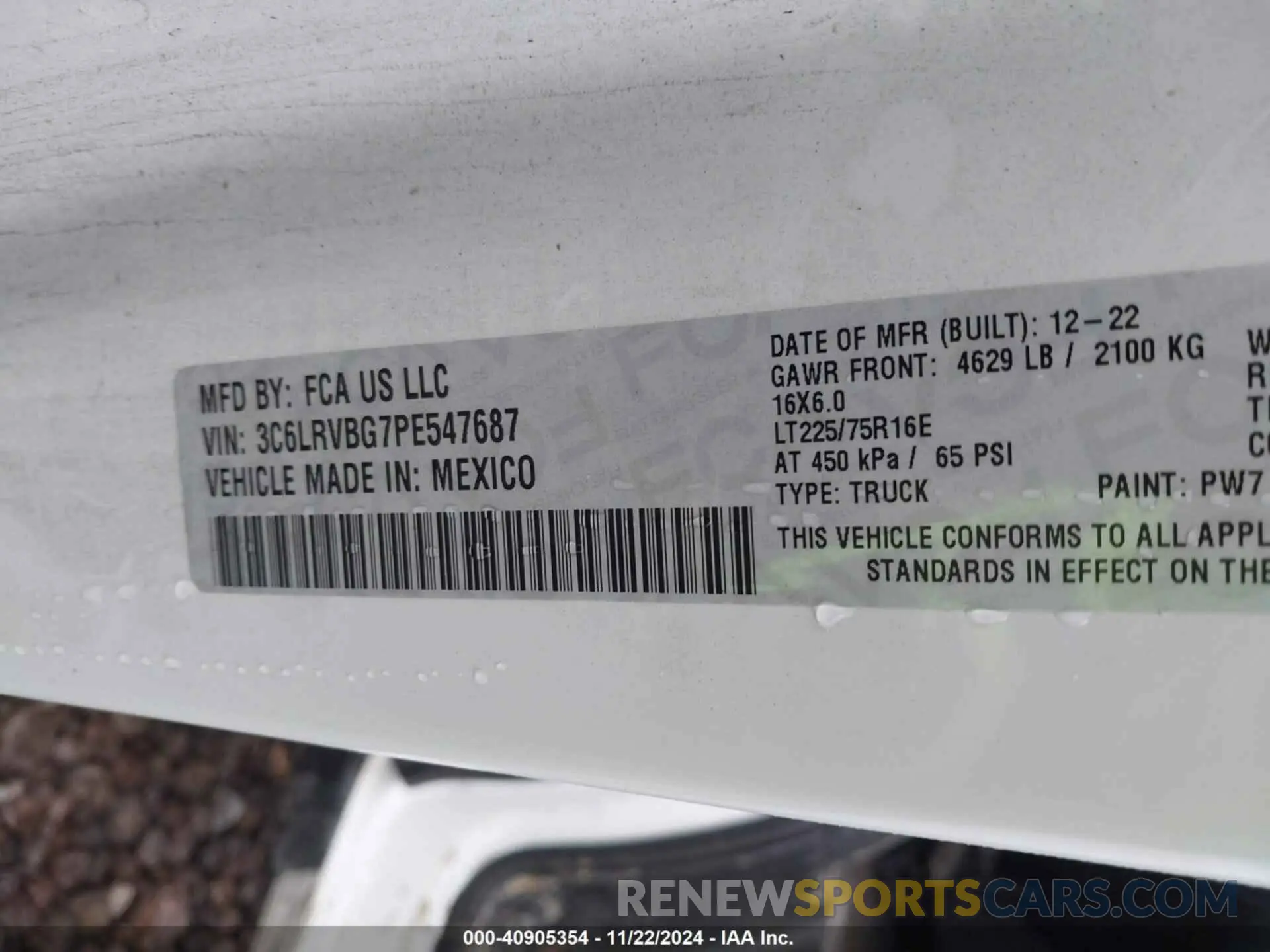 9 Фотография поврежденного автомобиля 3C6LRVBG7PE547687 RAM PROMASTER 1500 2023