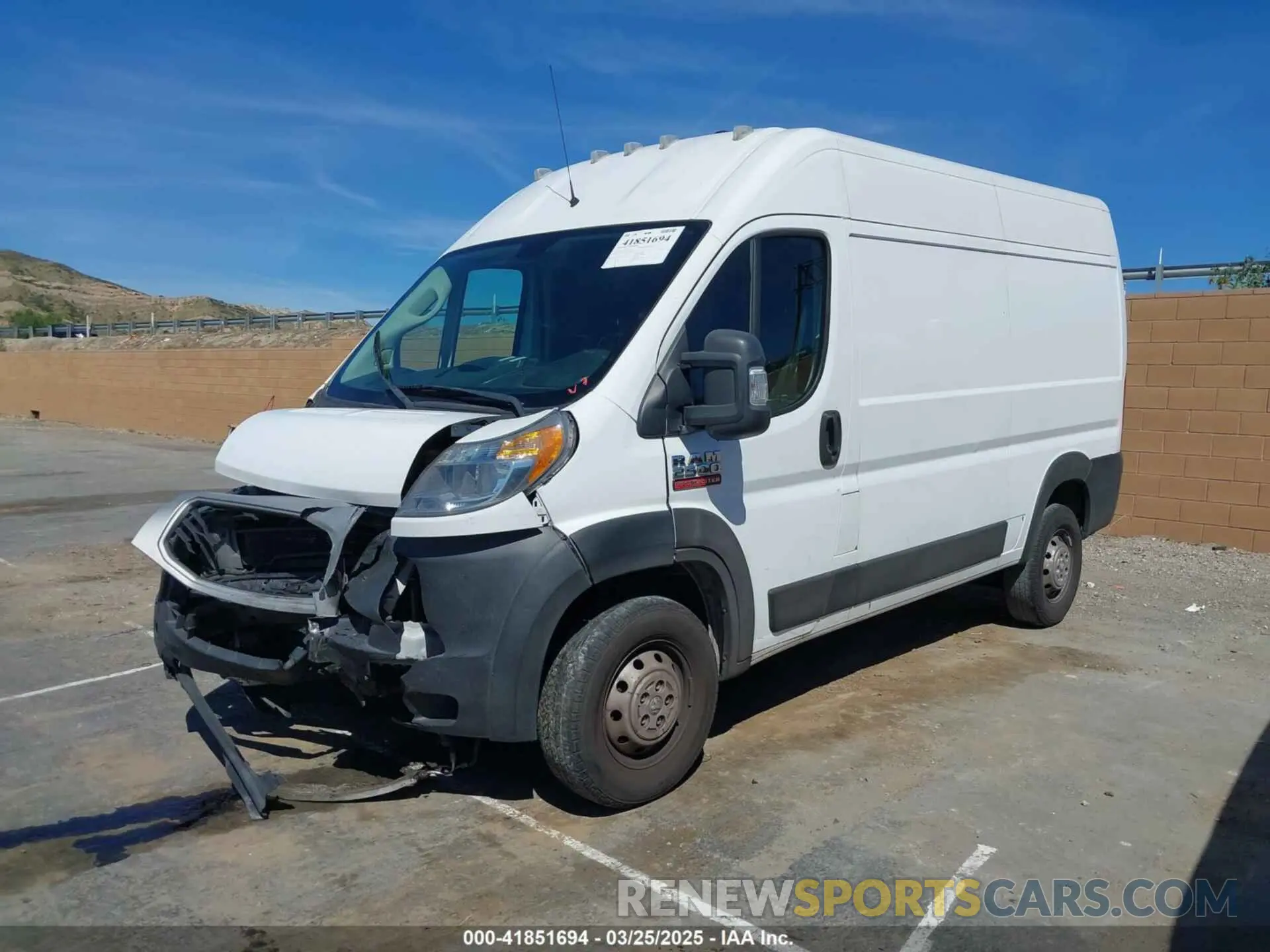 2 Photograph of a damaged car 3C6TRVCG6KE526501 RAM PROMASTER 2500 2019