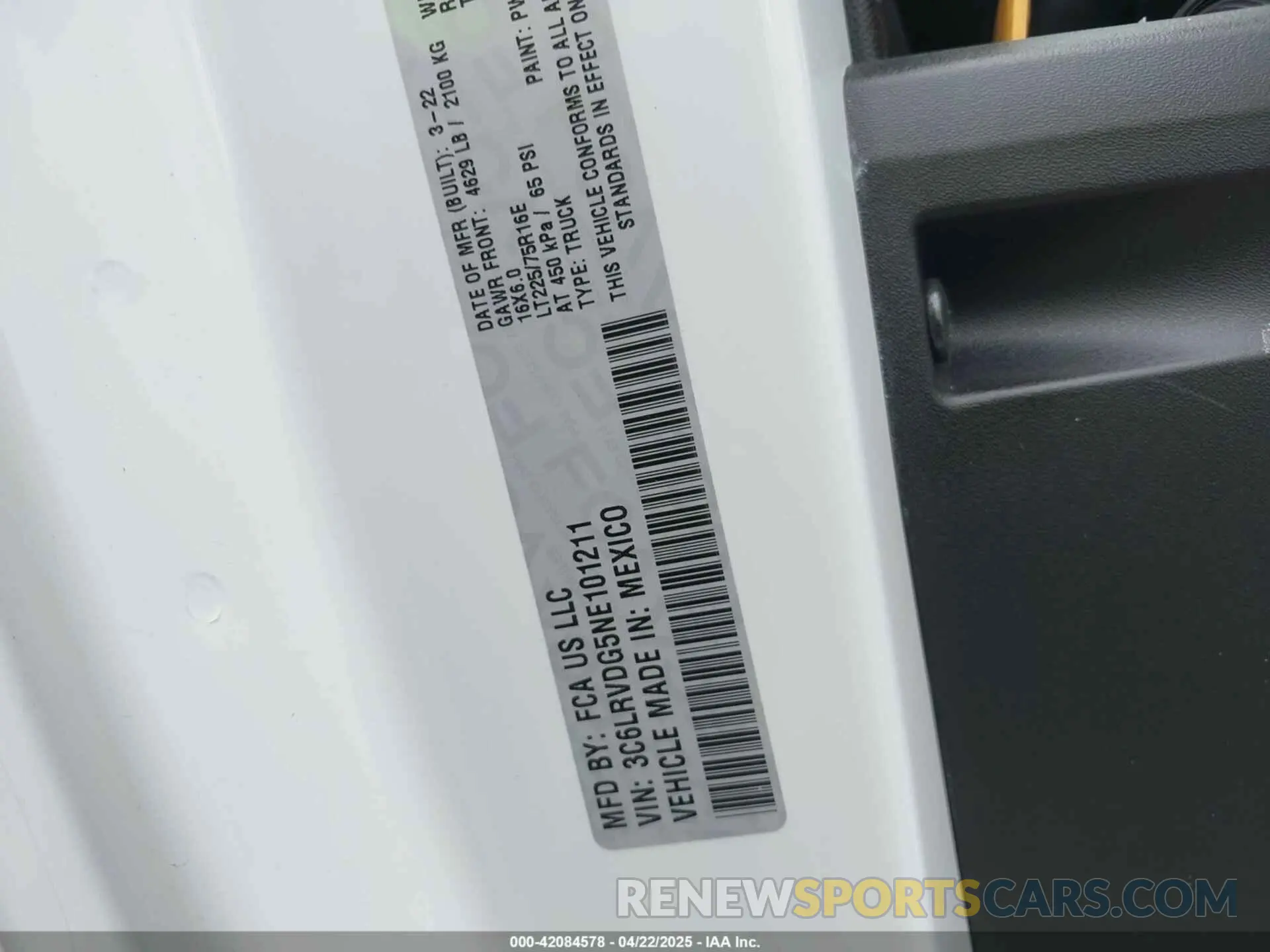 9 Фотография поврежденного автомобиля 3C6LRVDG5NE101211 RAM PROMASTER 2500 2022