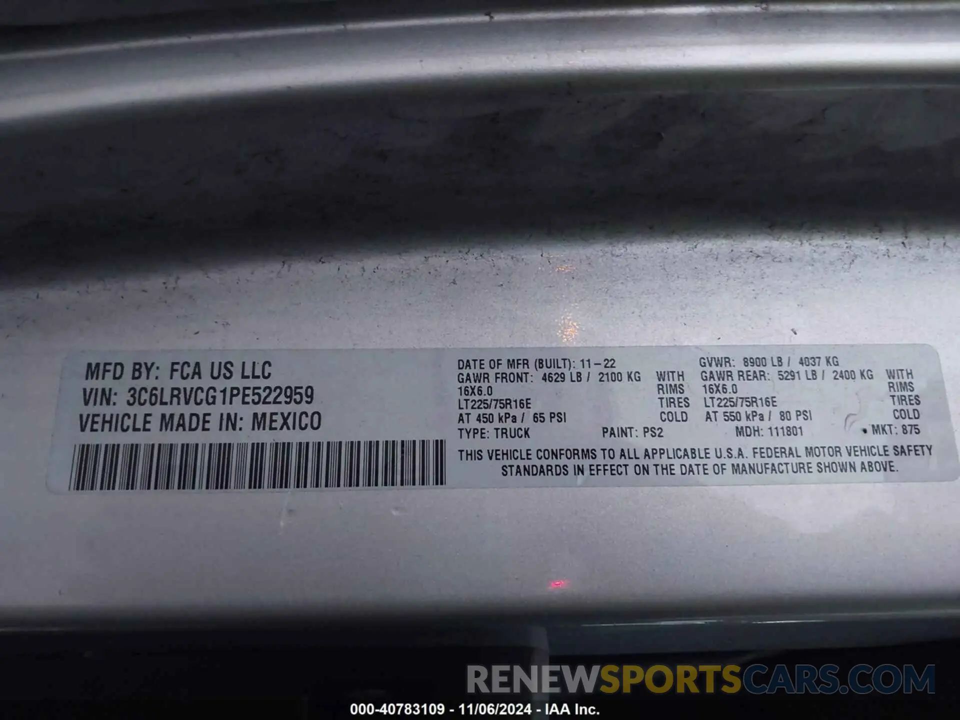 9 Фотография поврежденного автомобиля 3C6LRVCG1PE522959 RAM PROMASTER 2500 2023