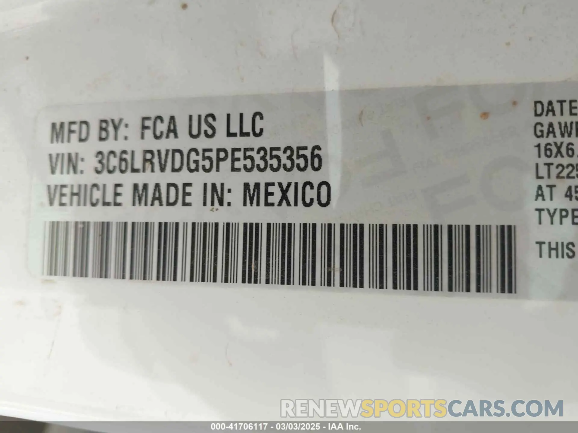 9 Photograph of a damaged car 3C6LRVDG5PE535356 RAM PROMASTER 2500 2023