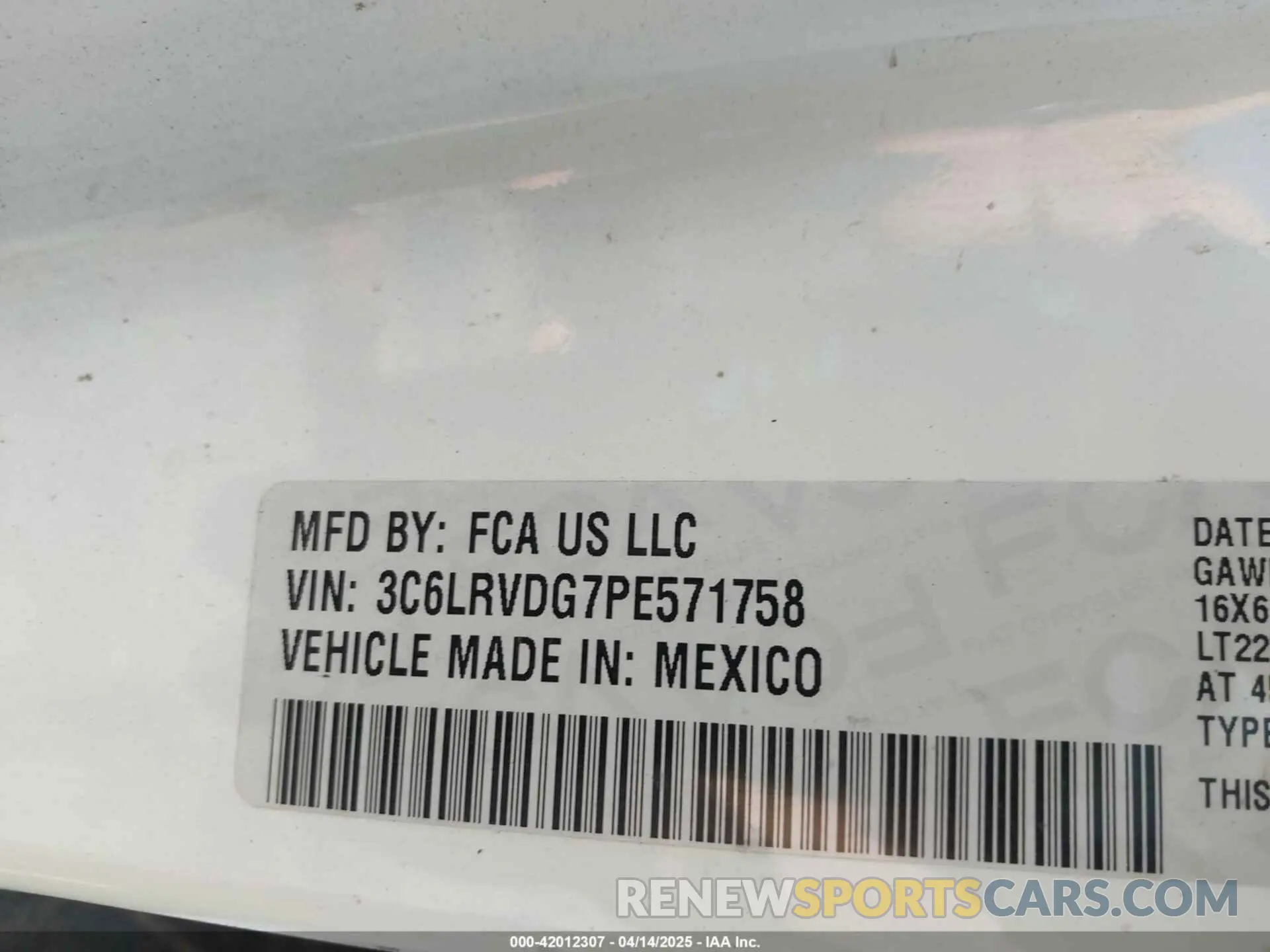 9 Фотография поврежденного автомобиля 3C6LRVDG7PE571758 RAM PROMASTER 2500 2023