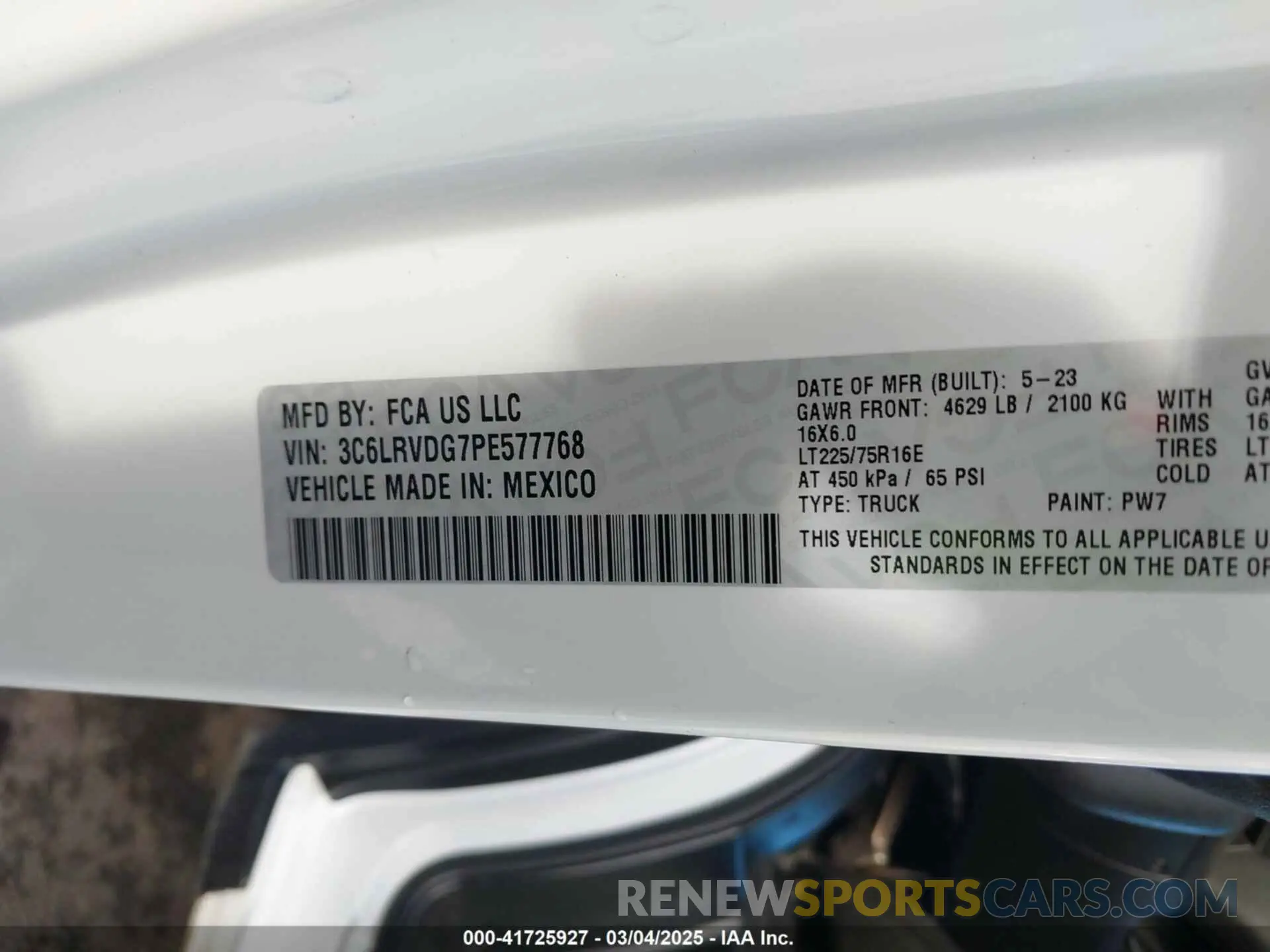 9 Фотография поврежденного автомобиля 3C6LRVDG7PE577768 RAM PROMASTER 2500 2023
