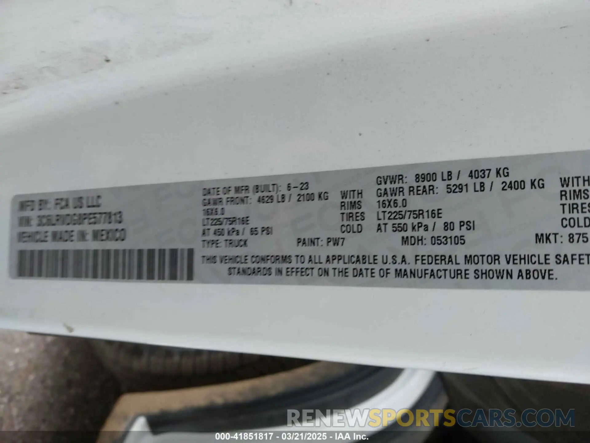 9 Фотография поврежденного автомобиля 3C6LRVDG8PE577813 RAM PROMASTER 2500 2023