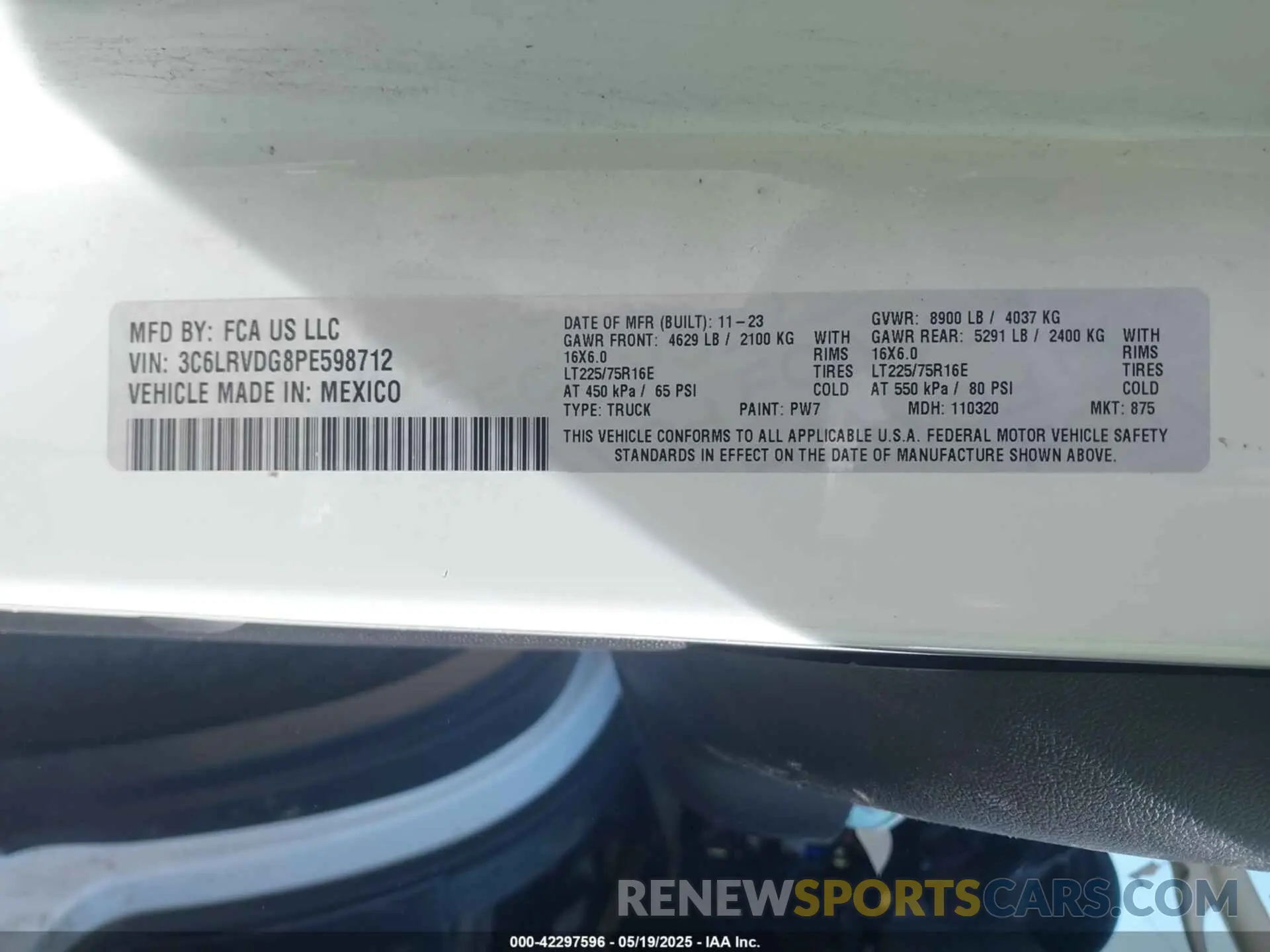 9 Фотография поврежденного автомобиля 3C6LRVDG8PE598712 RAM PROMASTER 2500 2023