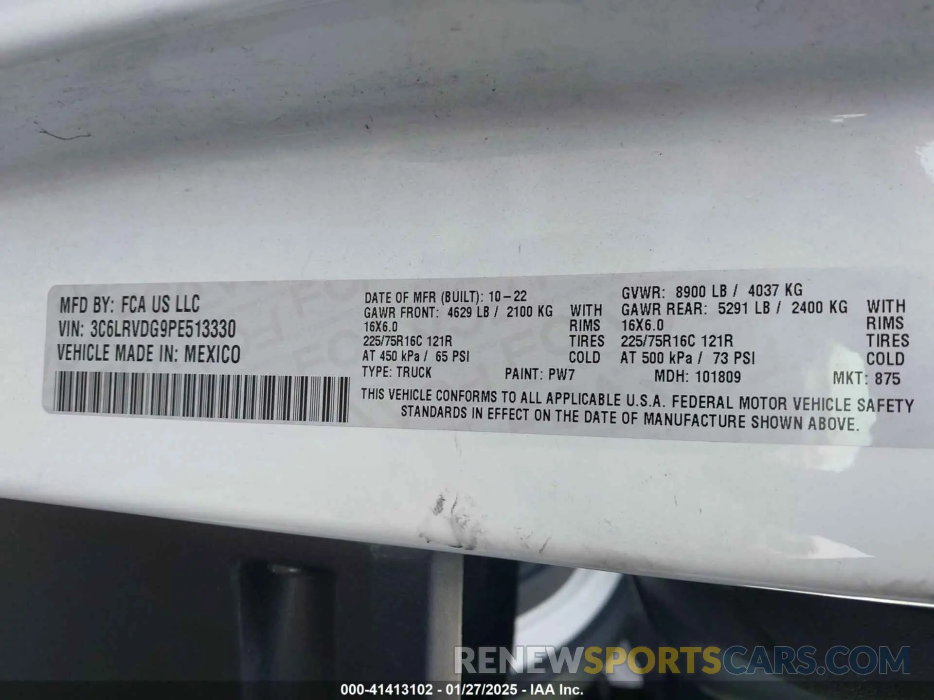 9 Photograph of a damaged car 3C6LRVDG9PE513330 RAM PROMASTER 2500 2023