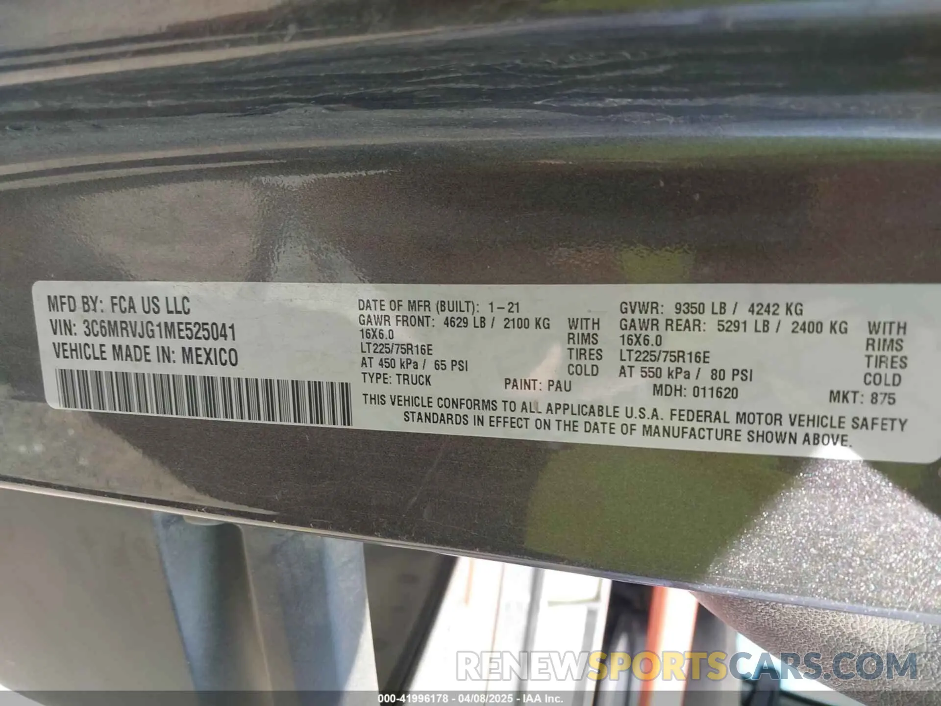 9 Photograph of a damaged car 3C6MRVJG1ME525041 RAM PROMASTER 3500 2021