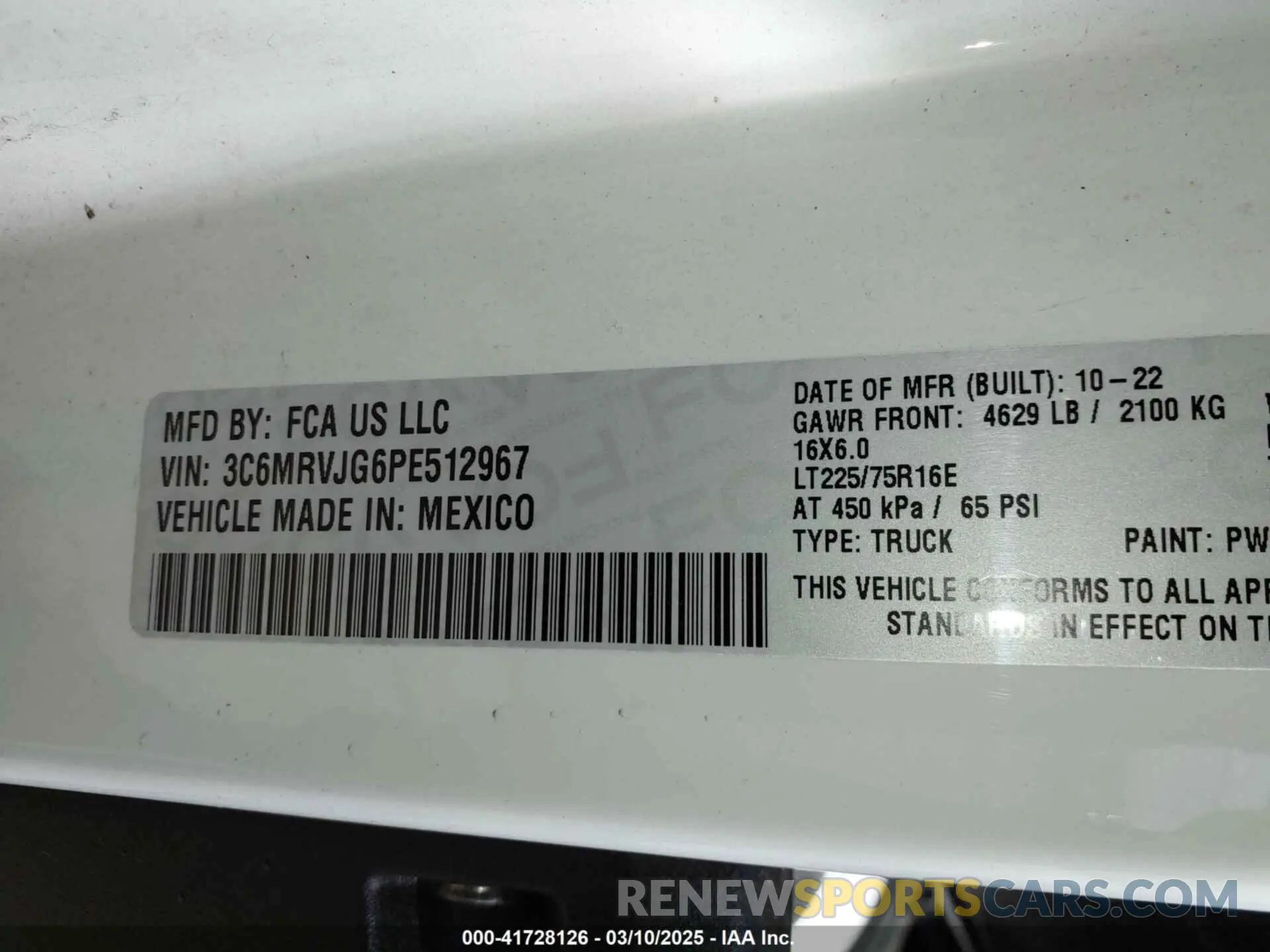 9 Photograph of a damaged car 3C6MRVJG6PE512967 RAM PROMASTER 3500 2023
