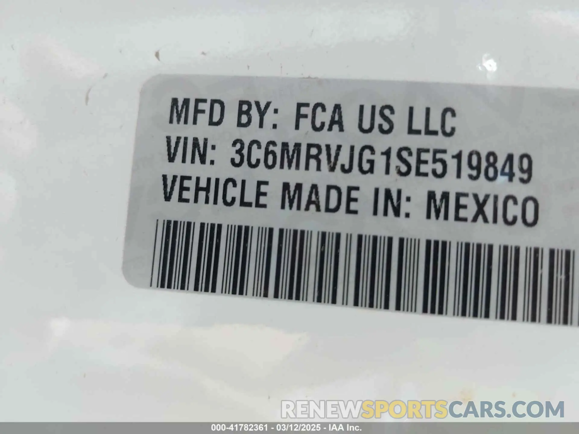 9 Фотография поврежденного автомобиля 3C6MRVJG1SE519849 RAM PROMASTER 3500 2025