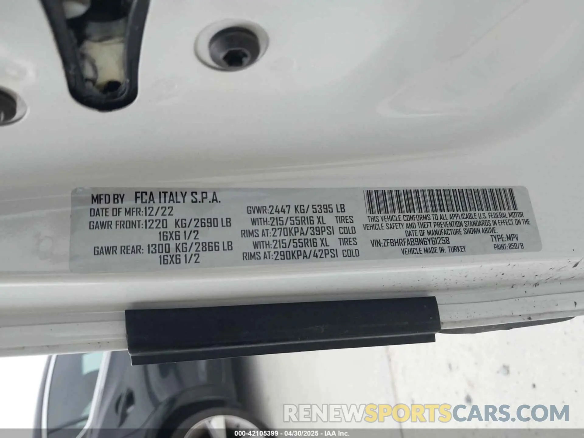 9 Photograph of a damaged car ZFBHRFAB9N6Y61258 RAM PROMASTER CITY 2022