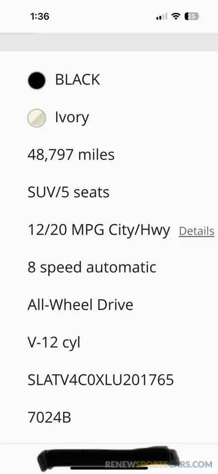10 Photograph of a damaged car SLATV4C0XLU201XXX ROLLS-ROYCE CULLINAN 2020