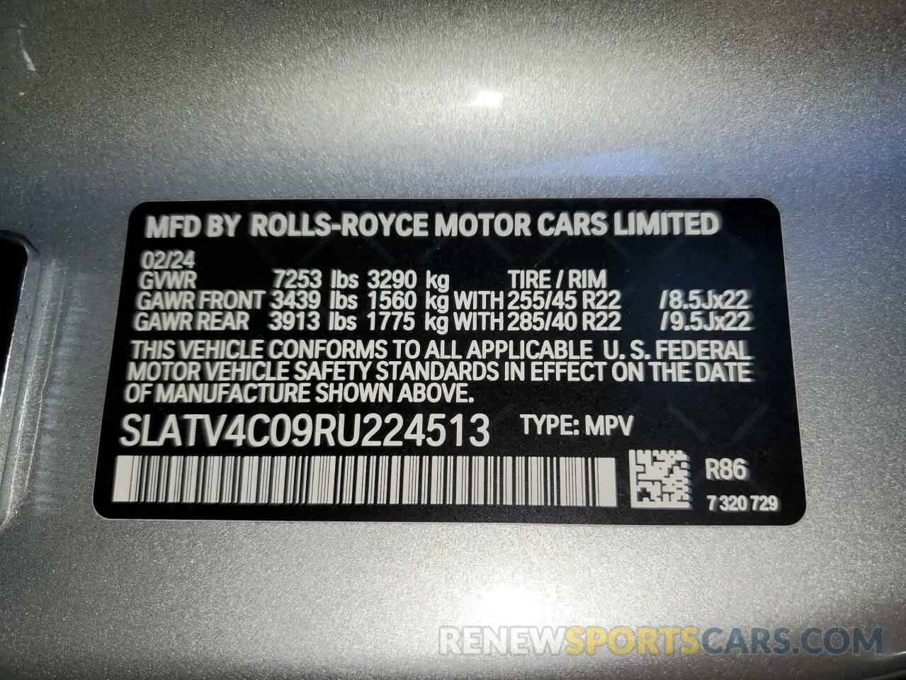 14 Photograph of a damaged car SLATV4C09RU224513 ROLLS-ROYCE CULLINAN 2024