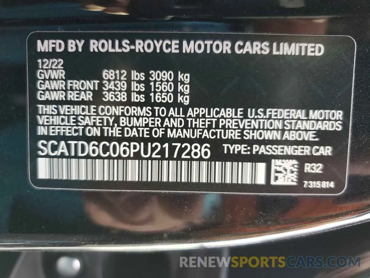 12 Photograph of a damaged car SCATD6C06PU217286 ROLLS-ROYCE GHOST 2023